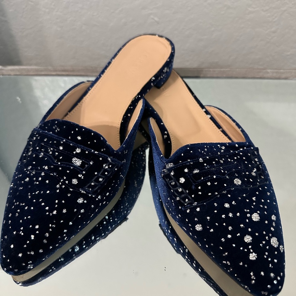 J CREW Glitter Sparkle Flats Loafer Mules 8.5 - Picture 6 of 11